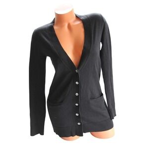 Eddie Bauer Cotton Cashmere‎ Black V-Neck Long Sleeve Cardigan Sweater XS